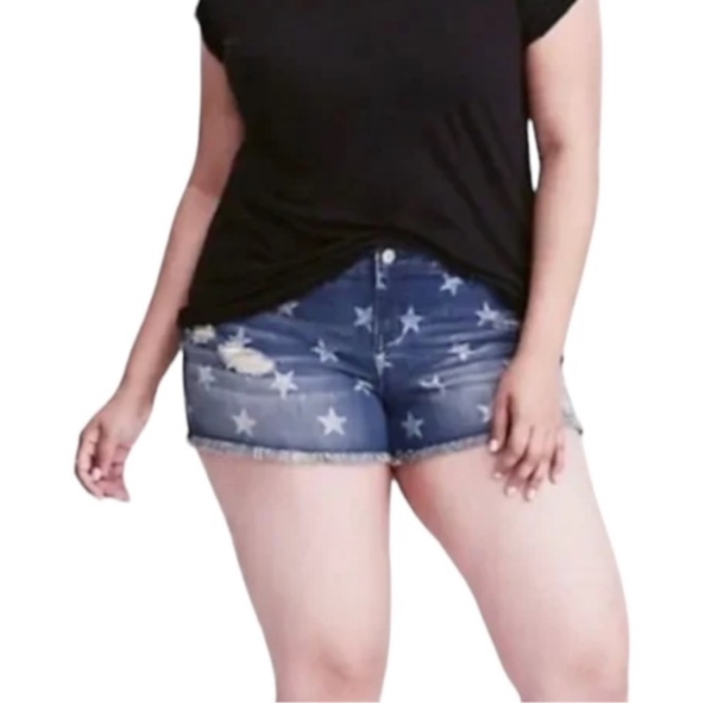 Torrid High Waisted Star Print Jean Short Shorts in Blue